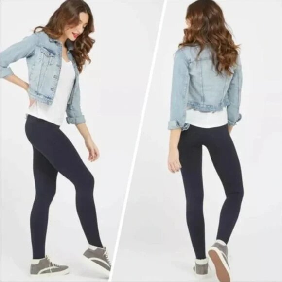 SPANX Look At Me Now High Rise Seamless Leggings Port Navy Blue size XL - Picture 3 of 10